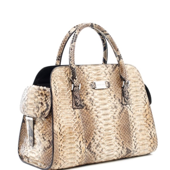 Michael Kors Gia Python Satchel Bag, Desert - Picture 1 of 8